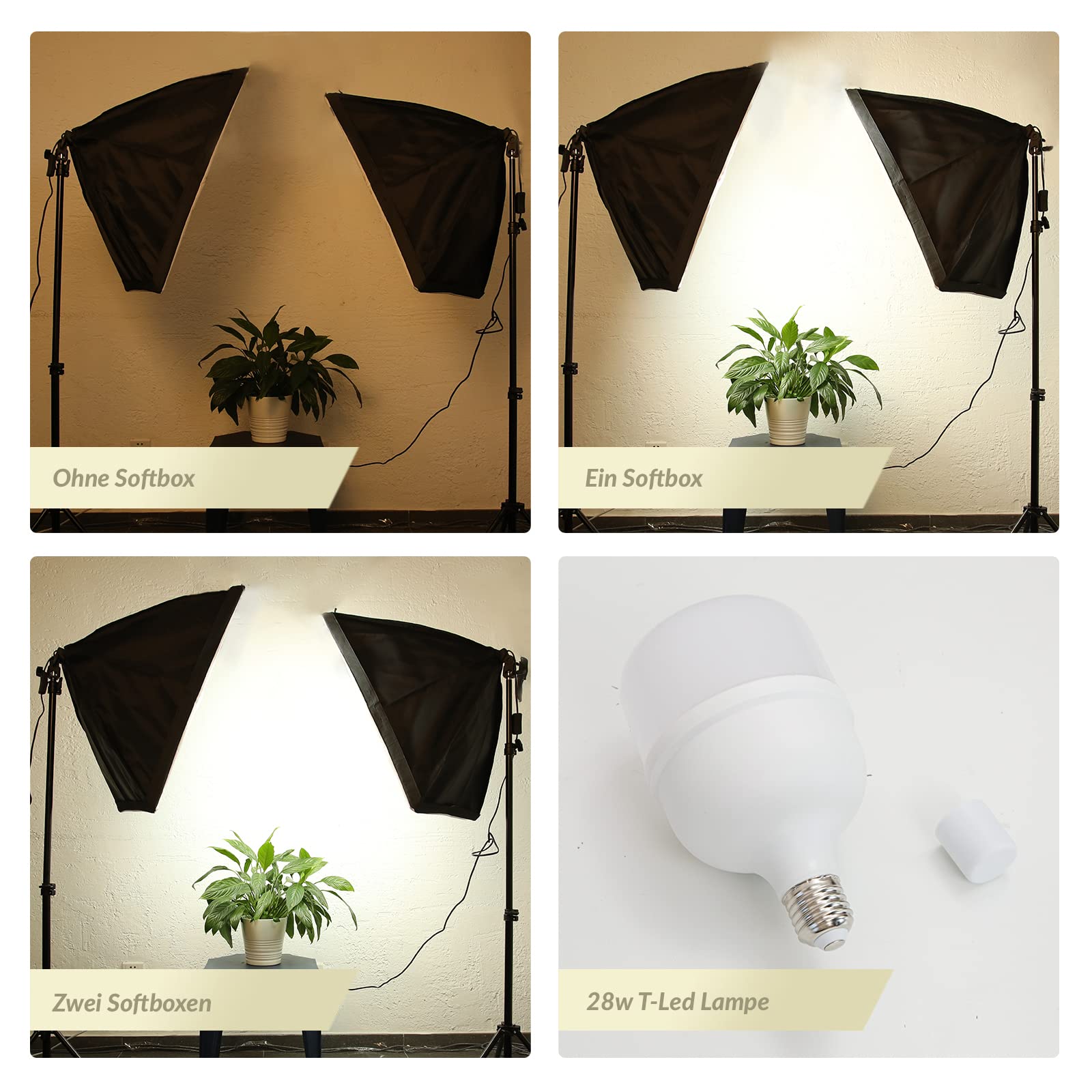 OUBO Profi Fotostudio Kit 4 x Schwarz 2 Weiß Grün Fotostudio Set mit 5in1 Reflektor 60cm Durchmesser Stativ Studiolampe Schutztasche
