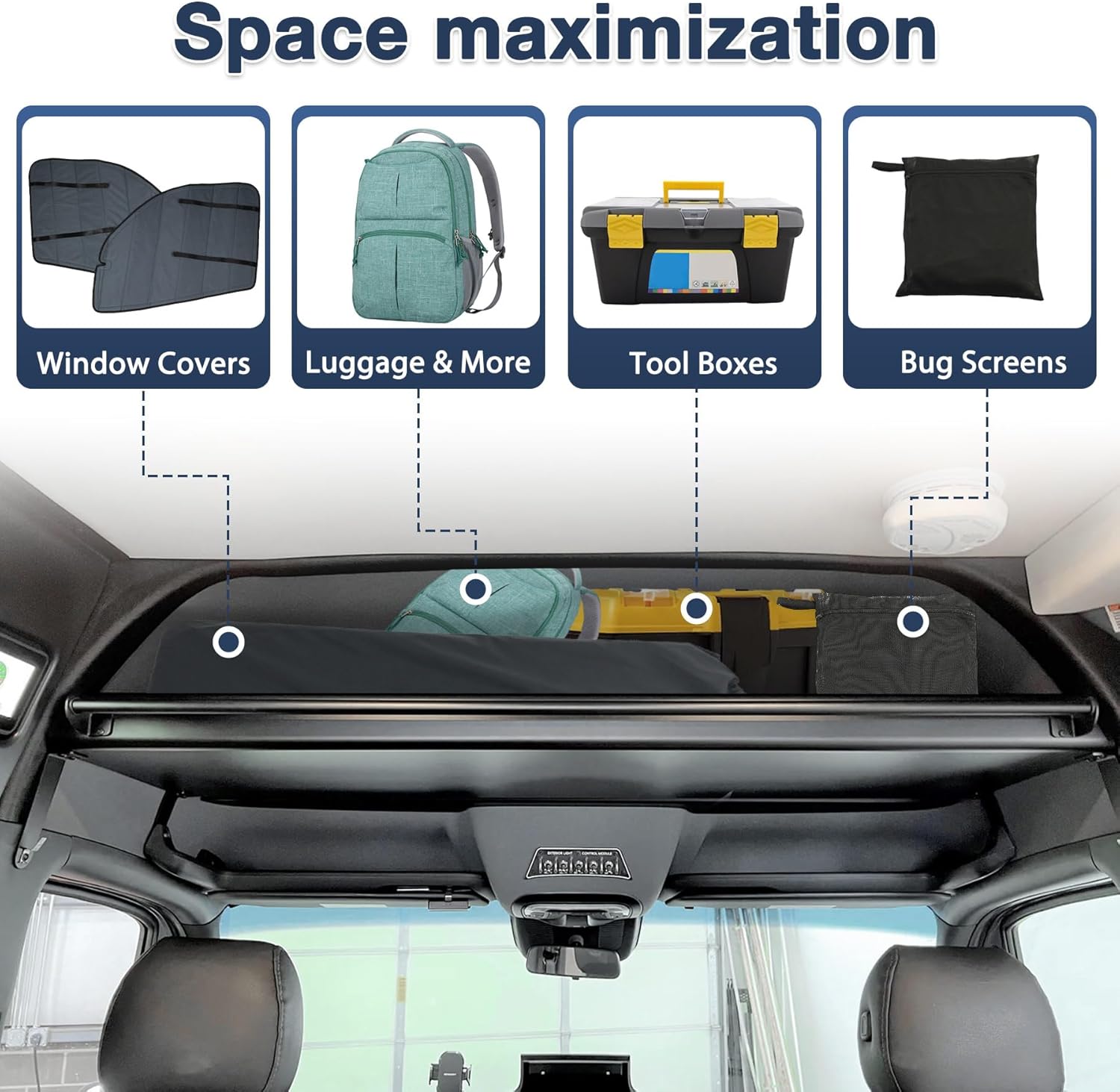 Van Headliner Shelf Fit for Mercedes Sprinter 2019-2025 Van with Curtain Rod, Carpet