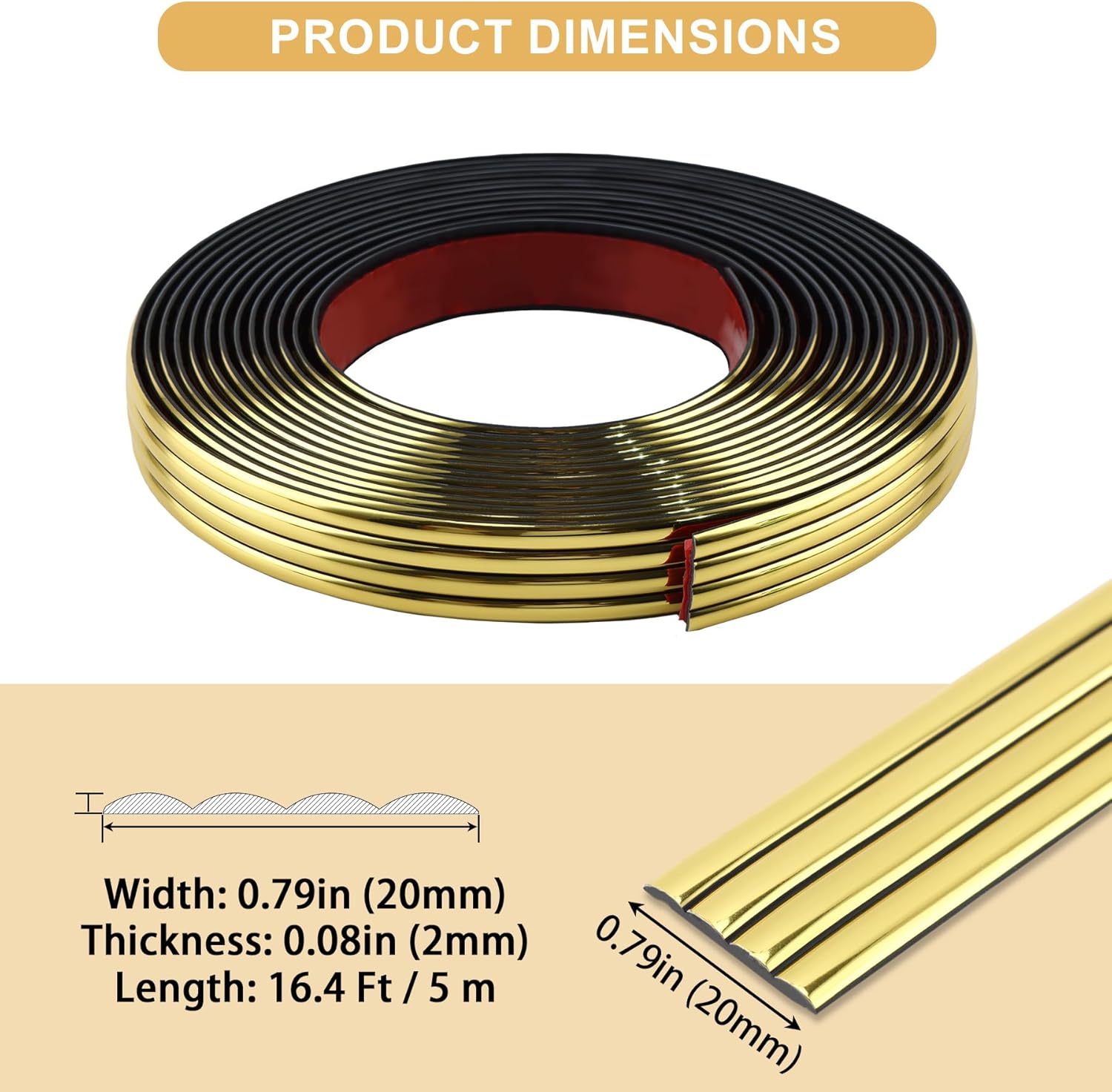 Glossy Gold Finish Wall Molding Trim, 196.8"L x 0.79"W Peel and Stick Corner Guards, Protection & Decoration for Countertops, Furniture Cabinets and Tables - Image 2