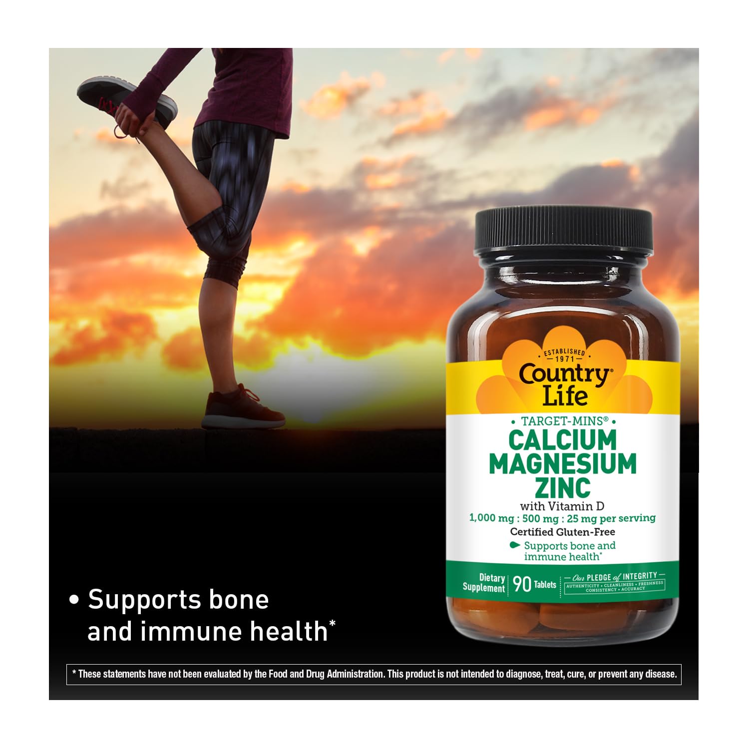 Country Life Calcium Magnesium Zinc 1000 mg/500 mg/25 mg, 90 Tablets — Amazon image 2