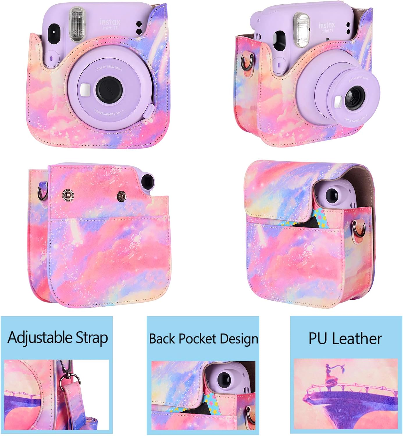 Tiessic Instax Mini 11 Accessories Compatible with Fujifilm Instax Mini 11 Instant Camera with Instax Mini 11 Case,64 Photos Mini Photo Album,etc.(Knight,14 Items)
