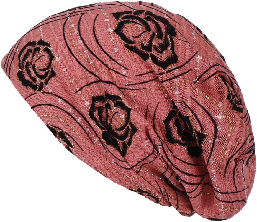 Chemo Turban Headwear for Women Rose Flower Print Lace Caps Beanis Headwrap Scarf Hats Cancer Headcover