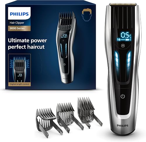 Philips Hairclipper Series 9000, Electric Shaver and Trimmer for Men, Digital Touch Control, Ultimate Power, Perfect Haircut, Titanium Blades, 400 Length Settings, 120 mins. of Cordless Use, Model HC9450/15 - 1