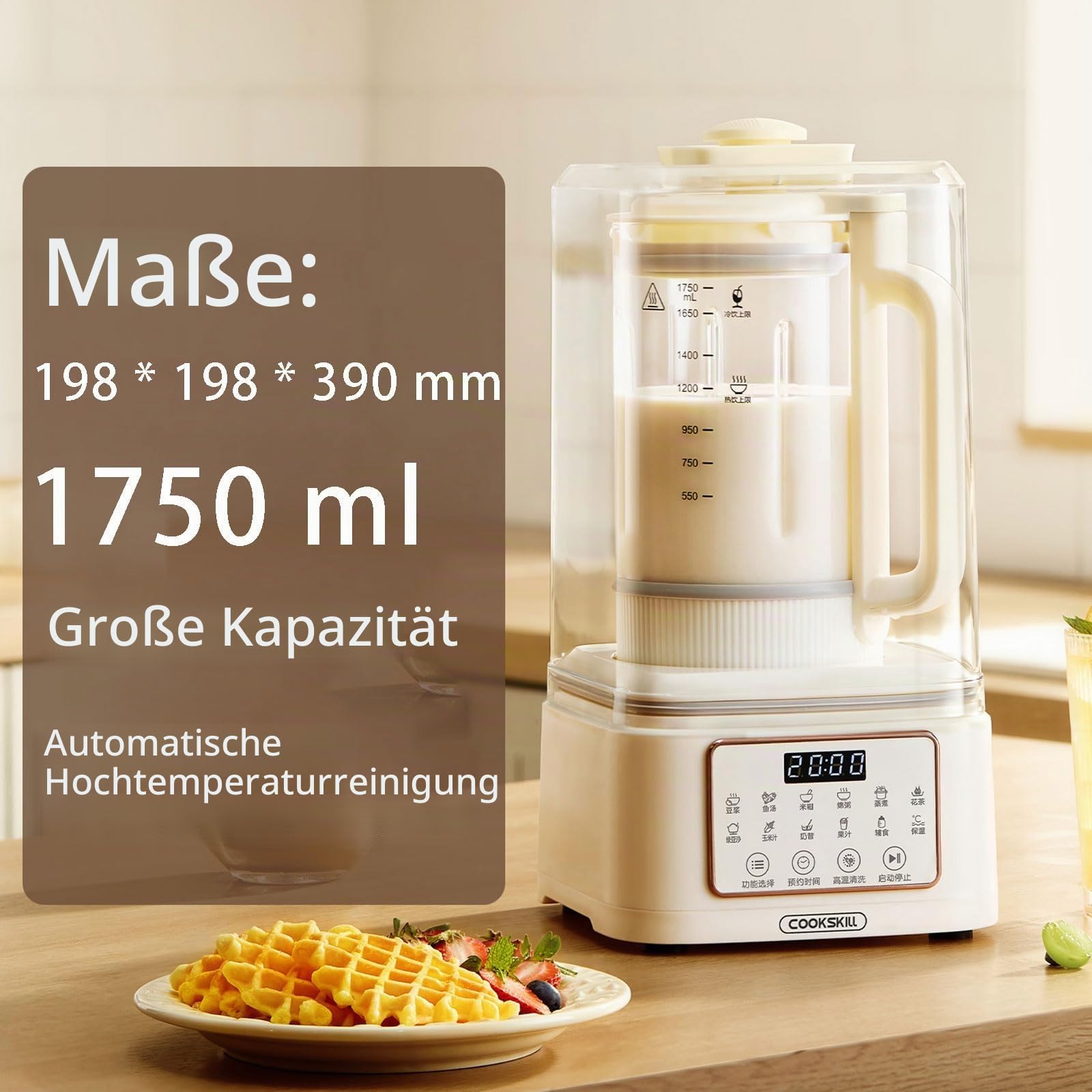 Milchbereiter auf Pflanzenbasis 1750 ml mit Warmhalte Selbstreinigung Kochen Nussmilchbereiter Sojamilchbereiter automatische Mandelmilchmaschine