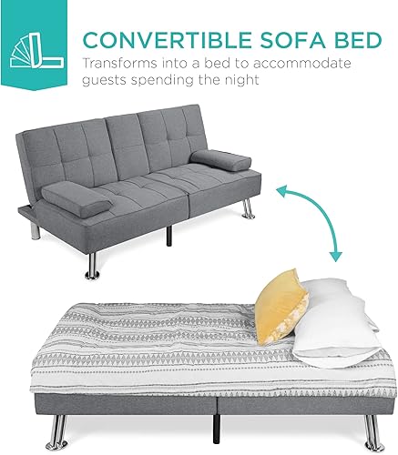 Miniatura 5 de Best Choice Products Sofá cama de futón plegable convertible tapizado de lino para espacio de vida compacto apartamento dormitorio habitación