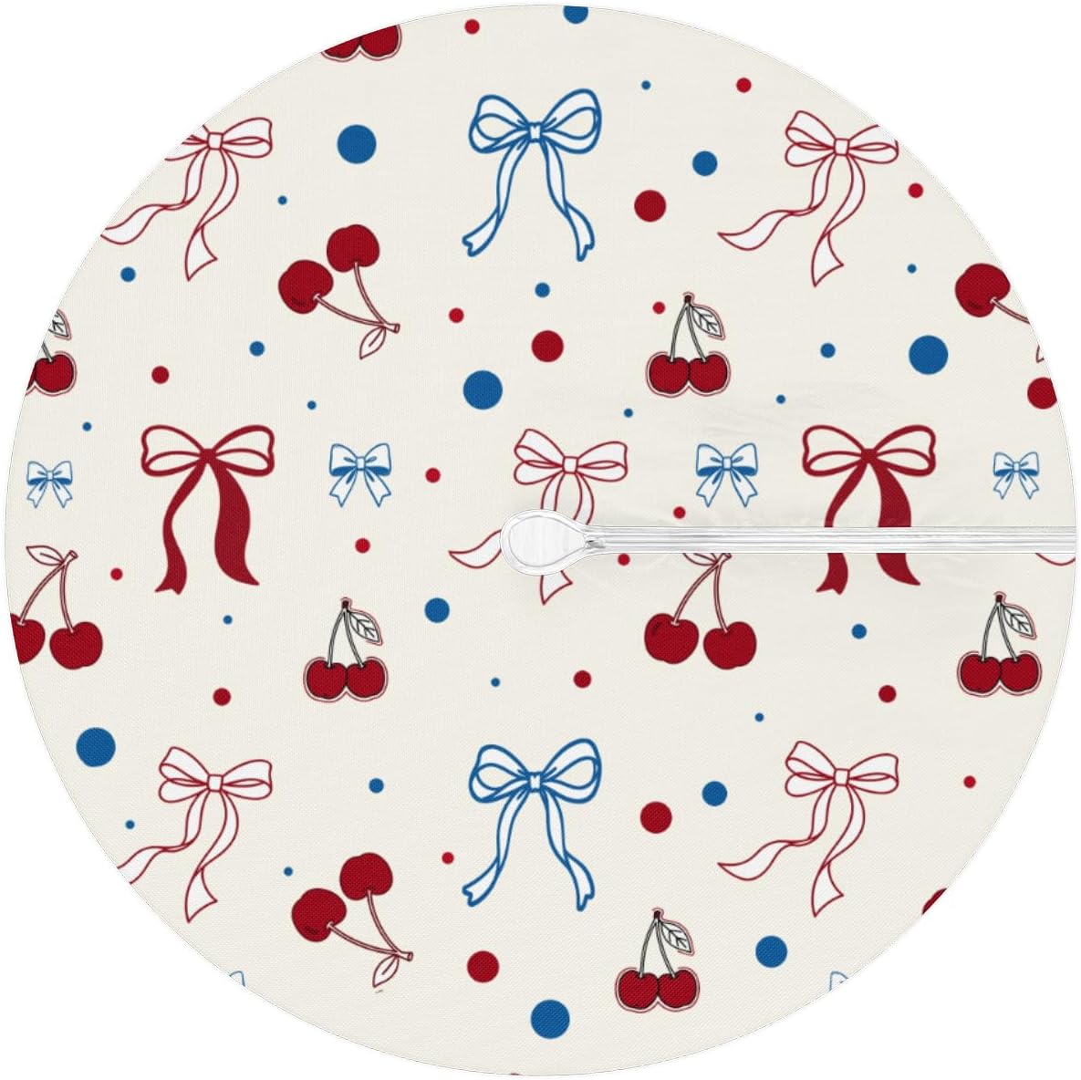Bows Cherry Outdoor Round Tablecloth With Umbrella Hole, Patio Table Cover Circle Fitted Tablecloth with Zipper Waterproof Umbrella Table Cover for Party Picnic, Fit for 36"-44" Round Tables