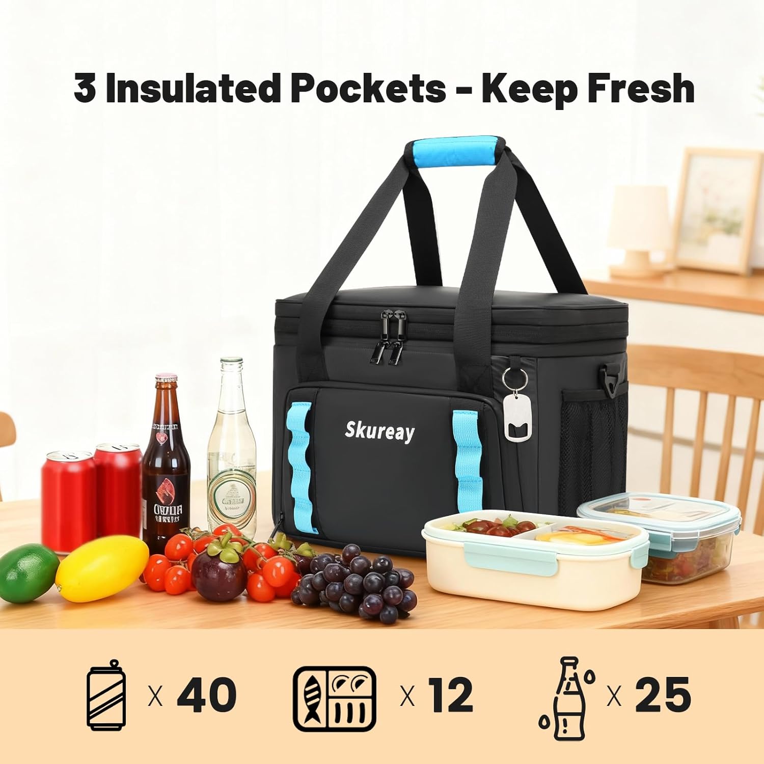 Expandable Soft Cooler Bag, Double Deck Lunch Bag for Women/Man, 40 Cans, Leakproof Cooler Portable for Beach, Camping, Kayaking, Road Trips, Travel, Work - Image 7