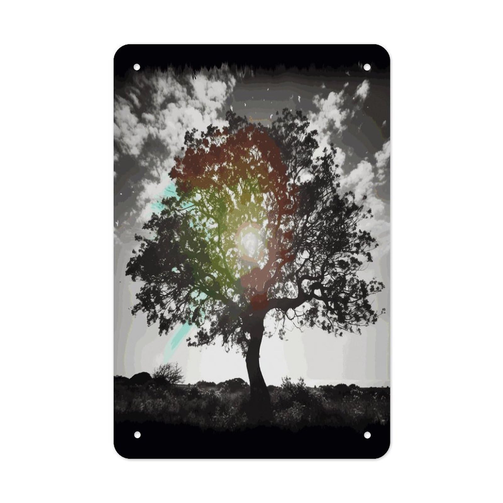 LDGSUPH Tree Art Wall Art Prints Folded Edge Iron Sheet Painting with Holes for Wall Prints Decorative Picture Metal Signboard Decor Painting for Outdoor Indoor Wall Decor