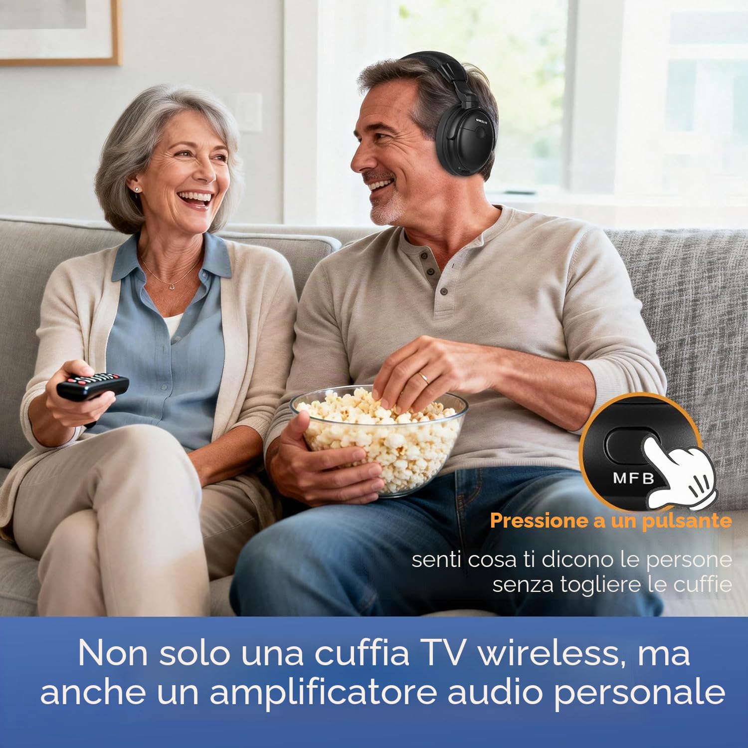 SIMOLIO Digitale Cuffie Wireless per TV Senza Fili per Anziani, 2,4GHz Cuffie TV Wireless con batteria di riserva, Ottica, RCA, 3,5mm AUX, Portata di 100 Piedi - SM-825D Pro