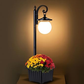 Solar Lamp Post Light with Planter and Globe Shade