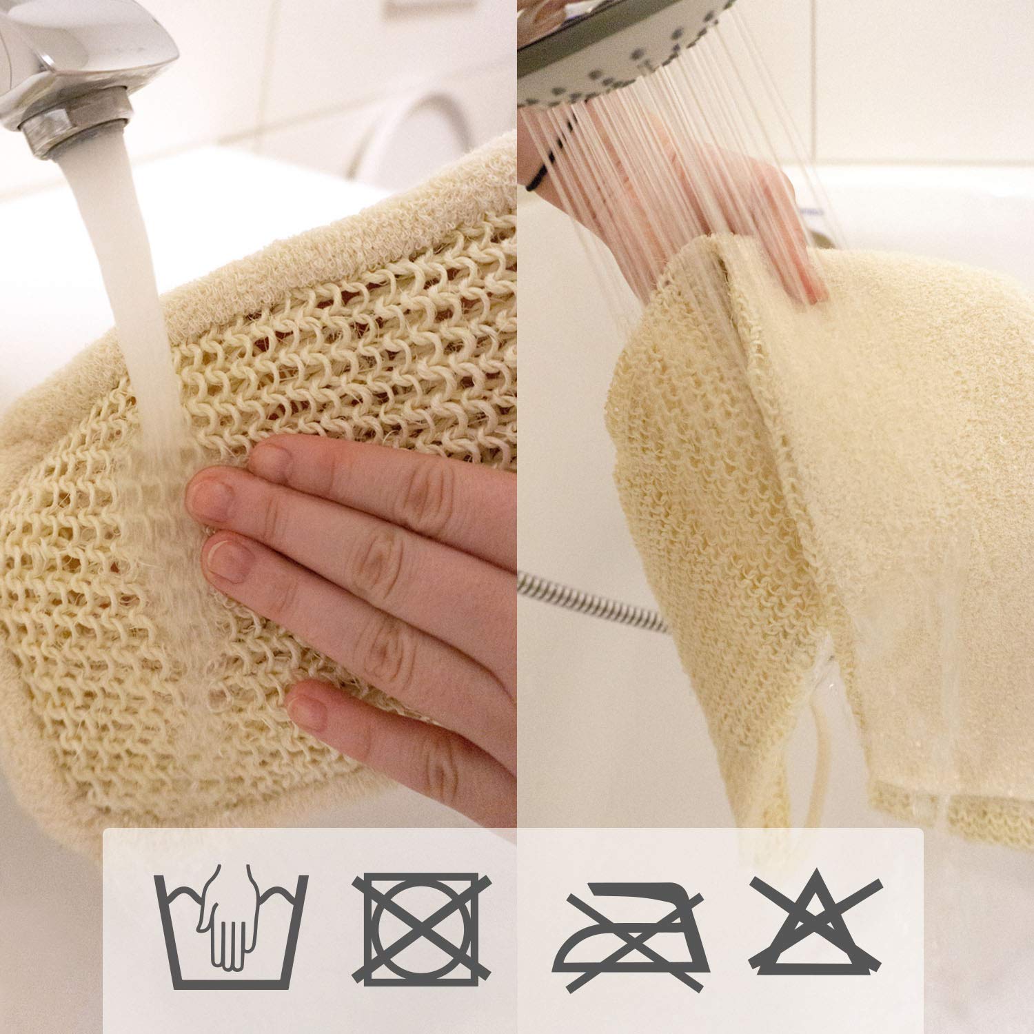 Sisal Set in Bio-Qualität. Massagegurt & Peelinghandschuh für Massagen | Für Nassmassagen & Trockenmassagen geeignet. Peeling mit Rückenschrubber & Massagehandschuh. Für Wellness & Pflege