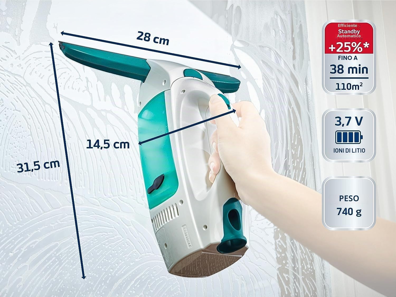 Leifheit Dry & Clean Set Lavavetri Elettrico Con Manico E Washer Finestre, Bianco Blu