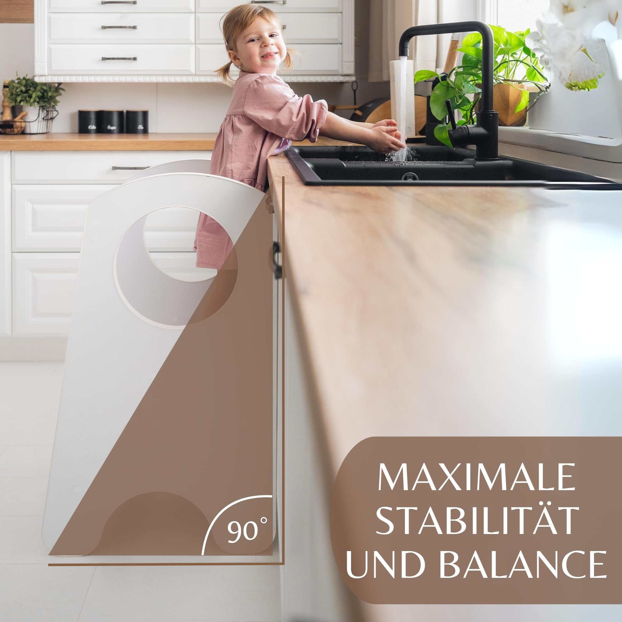 KIDIE Kinder Lernturm ab 1 Jahr, Montessori Höhenverstellbar Lernstuhl Baby, Toddler Learning Tower - Weiss