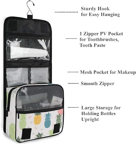 Miniatura 3 de DOMIKING Neceser de viaje con gancho para colgar  girasoles negros impermeable bolsa de cosméticos bolsa de maquillaje portátil para artículos de