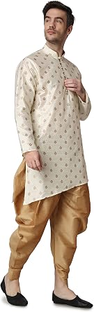 Royal Kurta Men's Jacquard Silk Self Design Kurta and Harem Pant Set