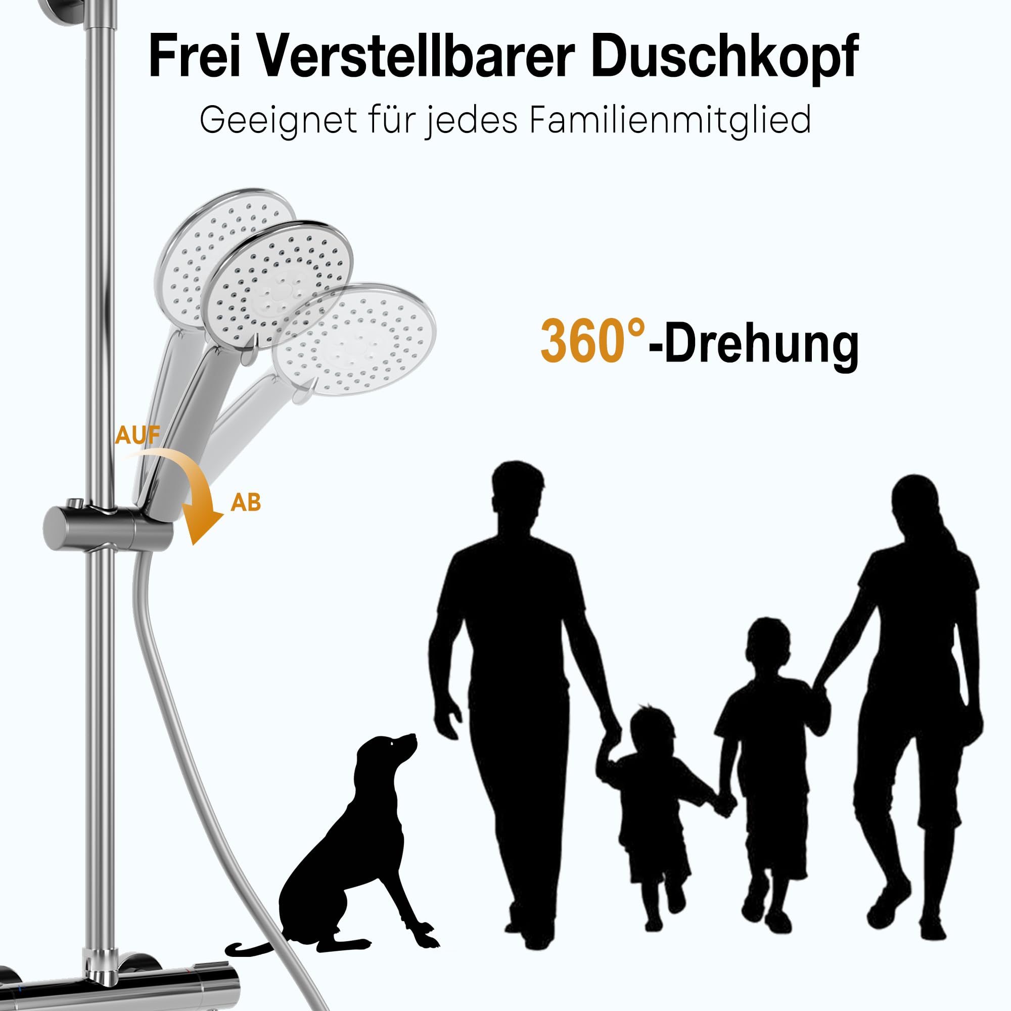 Columna Ducha Termostática Cromo, Sistema Completo con Grifo Termostático, Ducha Techo Redonda 25 cm, Alcachofa 3 Modos, Barra Deslizante Regulable, Bloqueo Seguridad 38°C, Cabezal Giratorio 360°