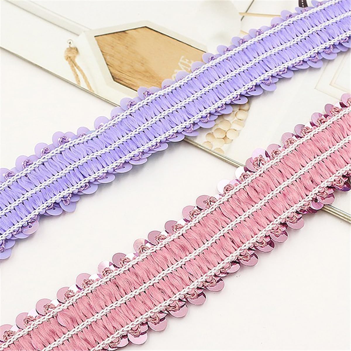 Lamówki cekinowe do szycia Koronkowa wstawka z cekinami 70 mm 20 jardów(Purple)