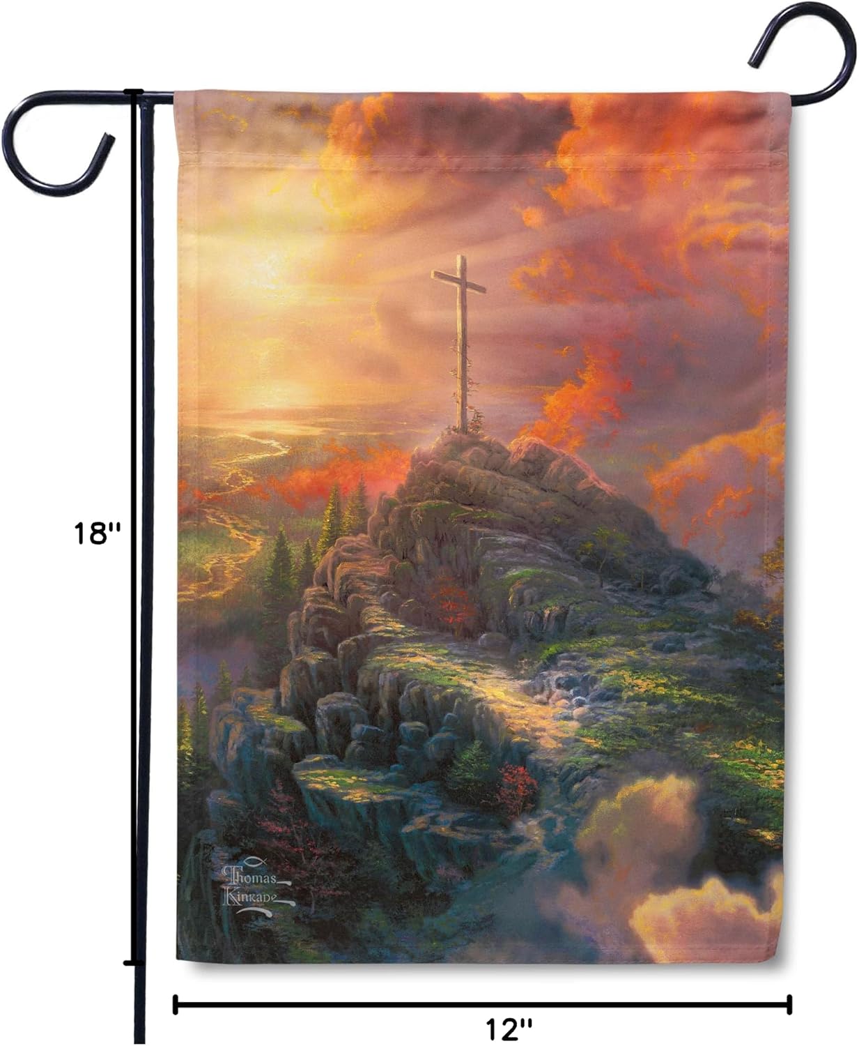Flagology, Thomas Kinkade, The Cross Garden Flag 12" x 18", Outdoor Religious Easter Flag, Exclusive Premium Fabric, Officially Licensed Thomas Kinkade