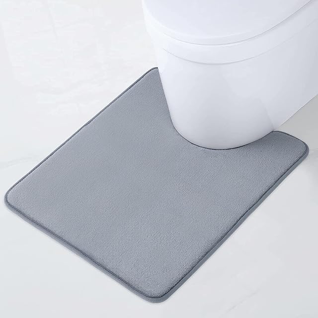 Smiry Non-Slip Toilet Mat, 50 x 60 cm, Extra Soft U-Shape Pedestal Mat for Toilet, Absorbent Memory Foam Bath Contour Mat, Machine-Washable Dry Solid Bathroom Toilet Mat for Floor, Grey