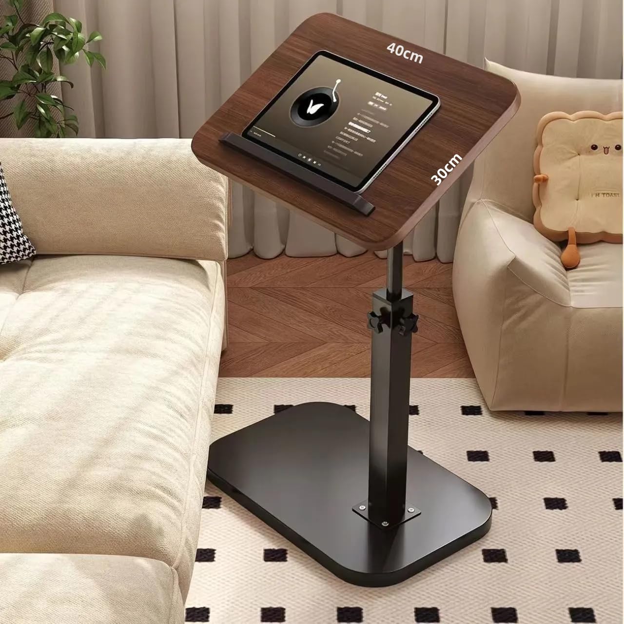 Tavolino a forma di C regolabile in altezza (legno) | Tavolo per laptop girevole a 360°, inclinabile, per divano e letto, altezza regolabile da 45 a 80 cm, con barra antiscivolo