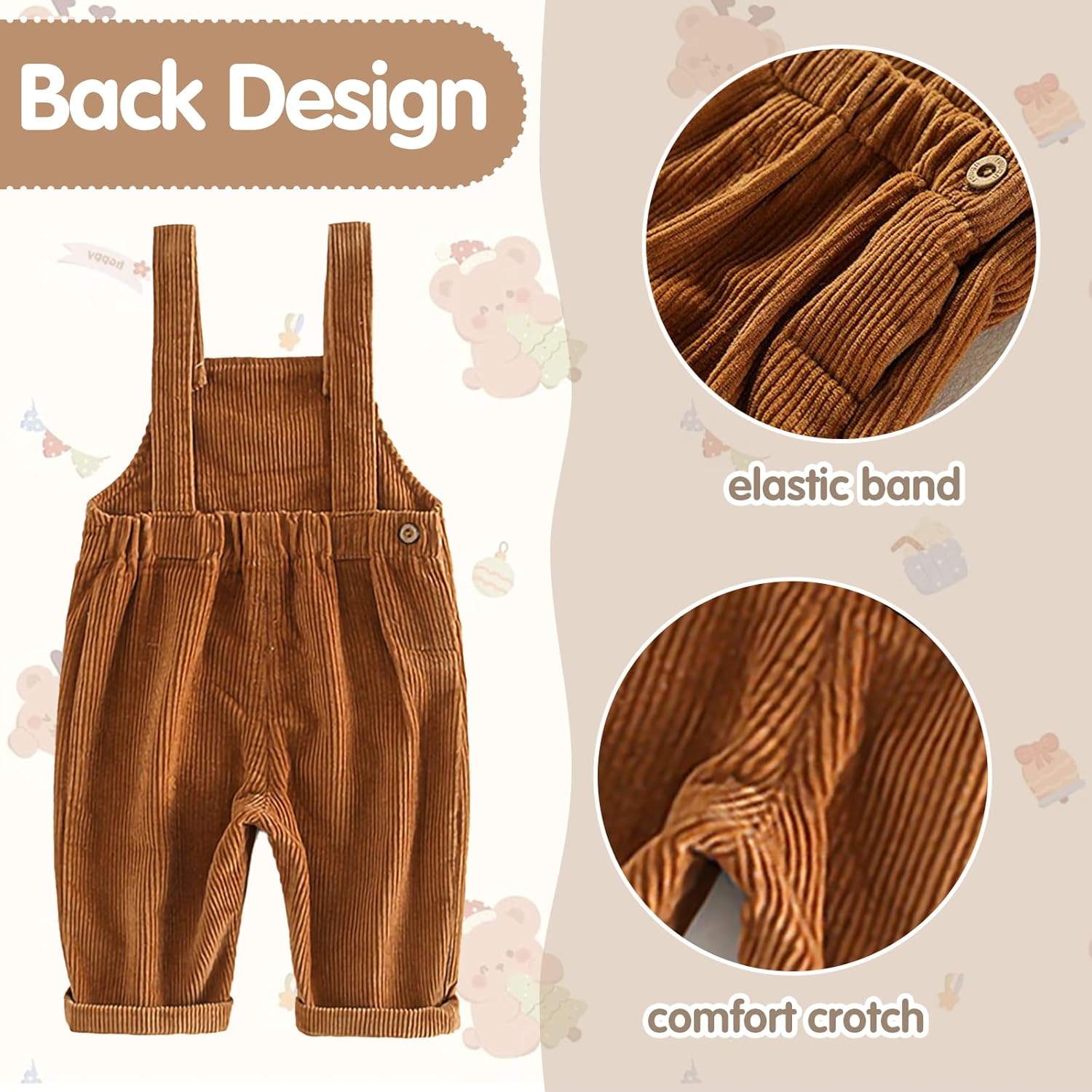 Mornyray Toddler Boy Girl Soft Corduroy Suspender Pants Kids Overalls Loose Retro Adjustable button overalls - Image 3