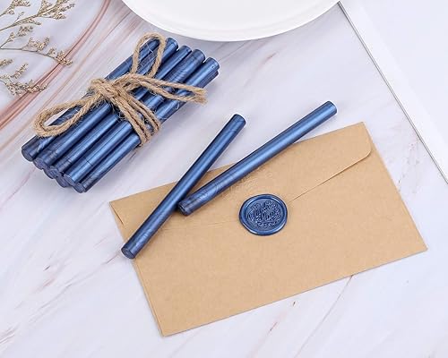 Miniatura 7 de Yoption 15 barras de cera para sellar pistola de pegamento para sello de cera, ideal para invitaciones de boda, tarjetas, sobres (azul)