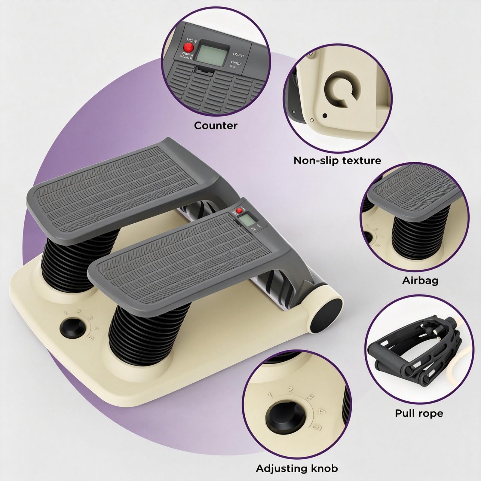 Stepper Fitness Casa Fitness Attrezzi Casa Attrezzi Palestra Casa Glutei E Gambe Mini Stepper da Casa con Fasce di Resistenza Grey