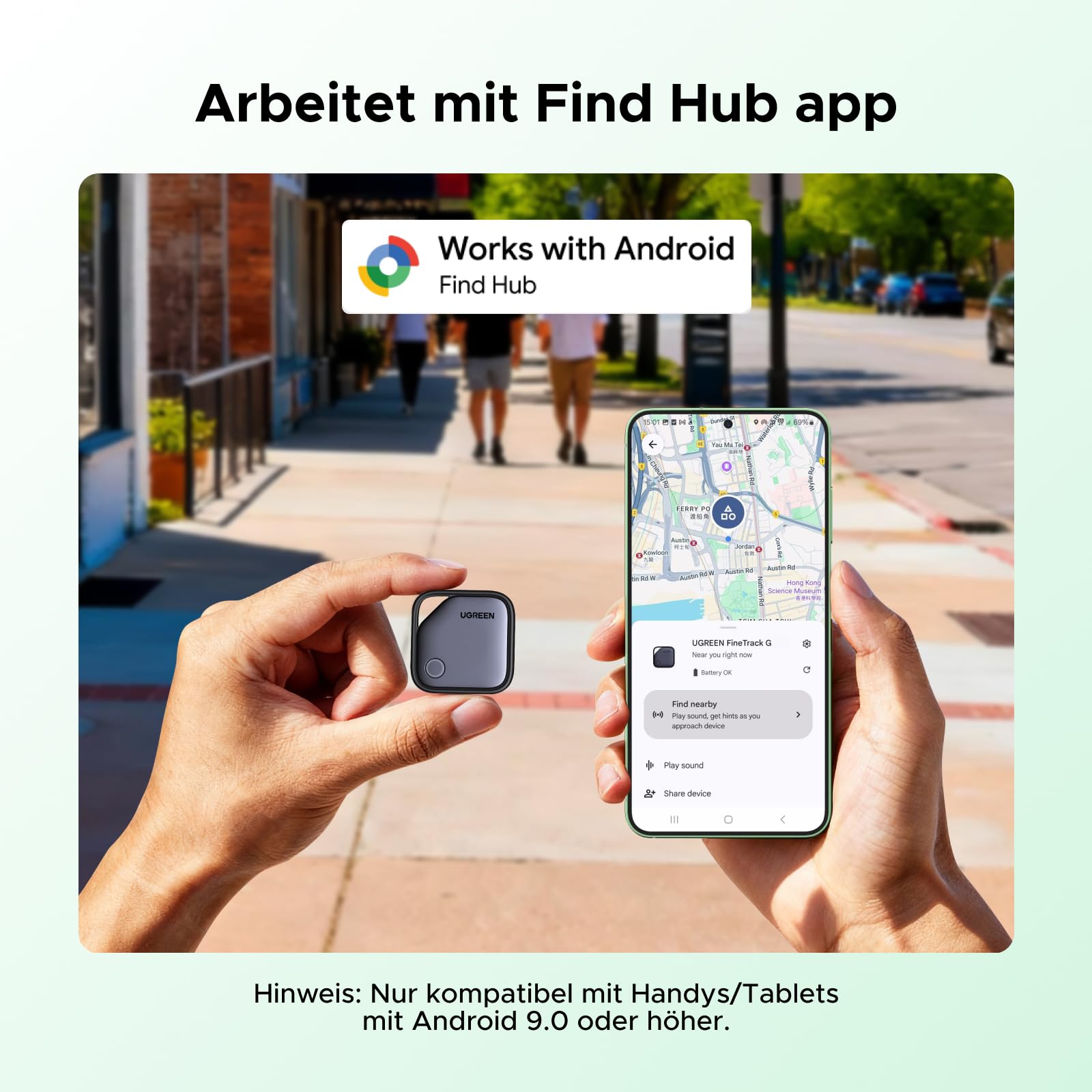 UGREEN FineTrack G 4er Pack mit USB C Aufladung, Bluetooth Tracker kompatibel mit Google Find Hub (nur Android), Schlüsselfinder für Gepäck/Koffer, Smarttag kompatibel mit Pixel 10/Galaxy S25 usw.