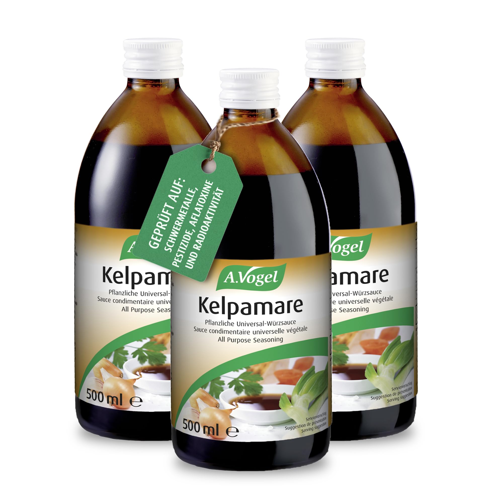 A.Vogel Kelpamare, 3 x 500 ml, pflanzliche Würzsauce, ohne Gentechnik, Vegan, für Soßen, Suppen, Dressing, asiatische Küche
