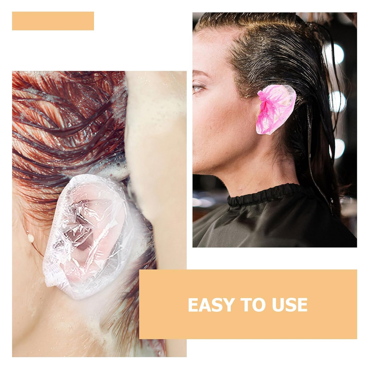 Disposable Pe Elastic Fit for Waterproof Hair Dye Ear Covers 200pcs | Sanitary Protection, Lightweight Design, Suitable for Washing Hair, Home and Salon Use, for Ears and Piercings
