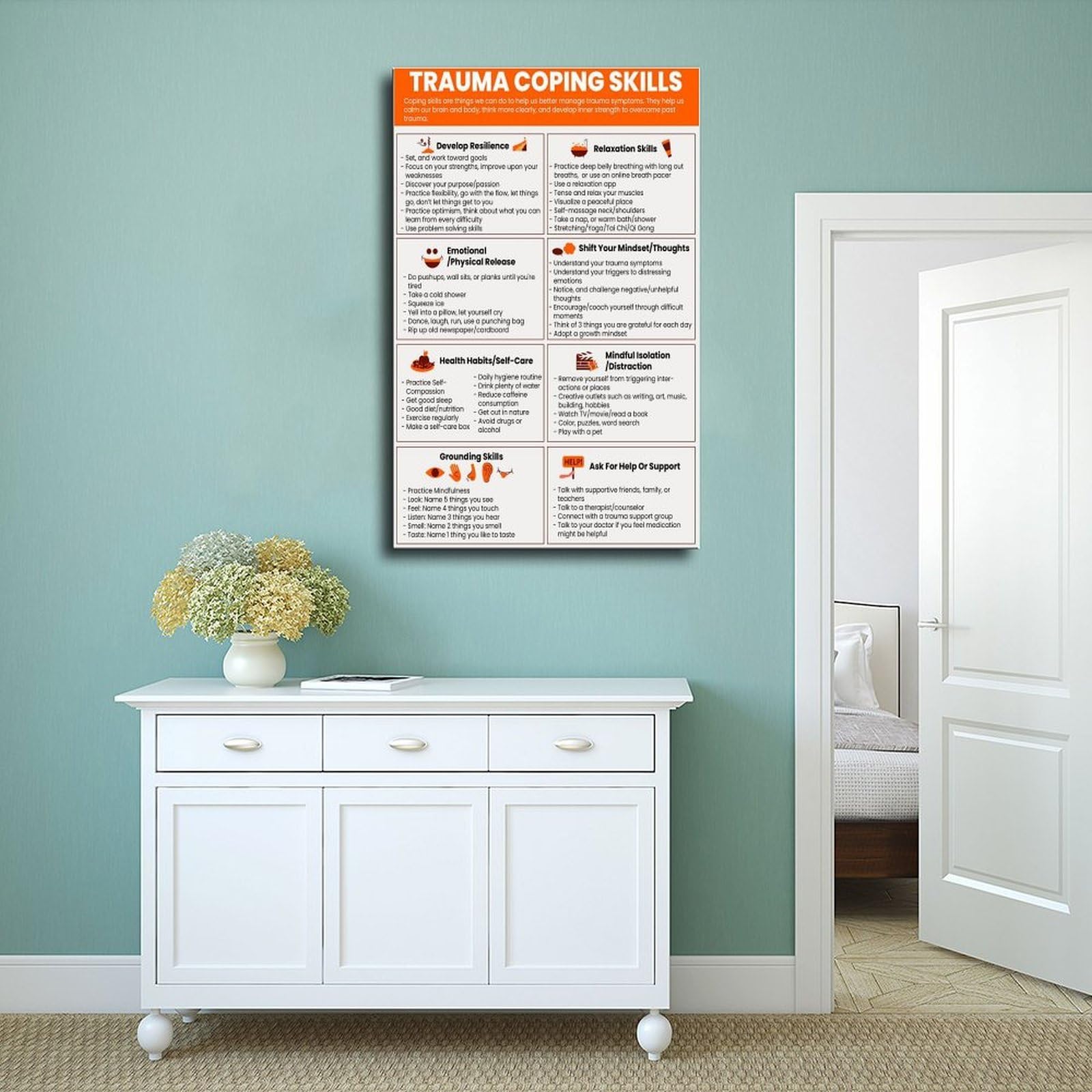 Póster de lienzo para terapia de trastorno de estrés postraumático sobre el trastorno de estrés postraumático sobre el trastorno de estrés postraumático para niños, adolescentes, jóvenes