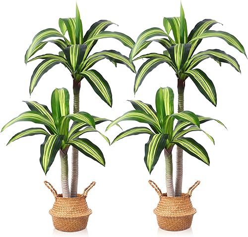 Plantas artificiales, árbol de Dracaena de 6 pies, plantas artificiales para decoración de interiores y exteriores, árbol falso con cesta de hierba