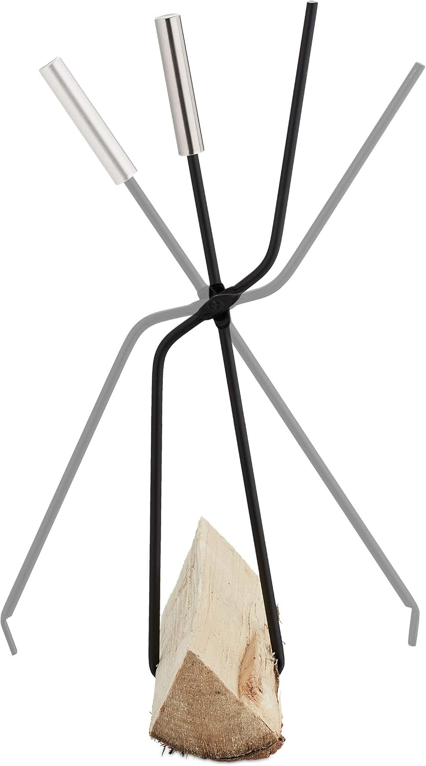 Relaxdays 5-Piece Fireplace Companion Tool Set with Shovel, Broom, Poker, Tongs & Holder, Modern Design, Black, Stainless Steel, 1 Pack