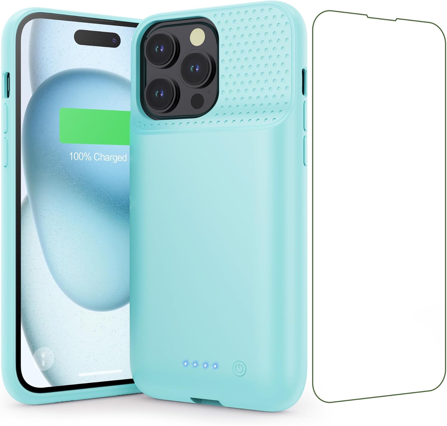 Battery Case for iPhone 15 Pro Max,Powerful 8600mah Ultra-Slim Protective Charging Case,15W Fast Charging Portable Rechargeable Expandable Battery Charger Cover for iPhone 15 Pro Max(6.7inch)-Green