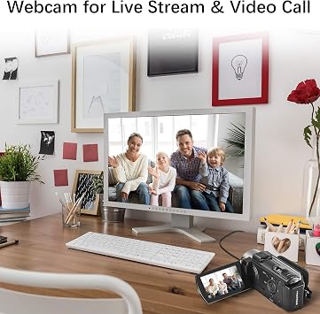 kimire Video Camera Camcorder Digital Camera Recorder Full HD 1080P 15FPS 24MP 3.0 Inch 270 Degree Rotation LCD 16X Digital Zoom Camcorder Camera with 2 Batteries(Black)