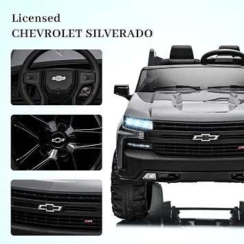 Hetoy 24V 2-Seater Truck Licensed Chevrolet Silverado Ride On Car Toy w/Parent Remote Control,4xSpring Suspension, 3 Speeds, Wireless Music, MP3 Player, Electric Vehicle Car for Kids Ages 3-8,Grey