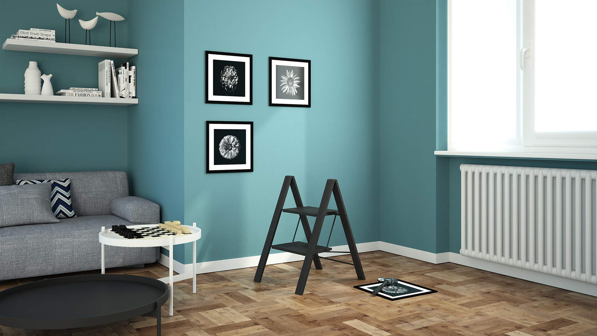 Anodized Aluminium Steps Stool Leonardo 2 Black