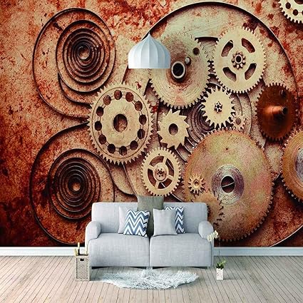 Amazon ヴィンテージ黄金の歯車 壁紙 3d 寝室の壁紙壁画自己粘着リビングルーム写真壁画ポスター現代の壁の壁紙オフィス研究ソファテレビの背景 350x256 Cm 壁紙