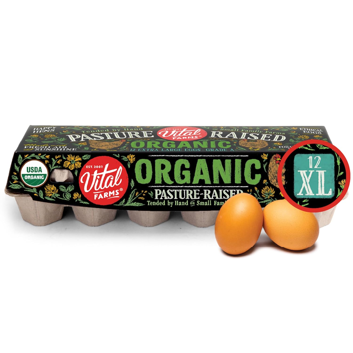 Vital Farms Organic Pasture-Raised Extra Large Eggs 12ct - Ethical, Traceable, Farm-Fresh Grade A