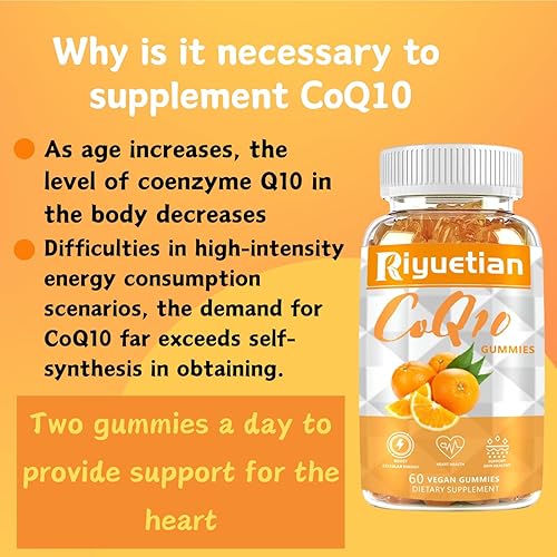 Miniatura 6 de Suplementos CoQ10 extra fuertes para mujeres y hombres Gomitas CoQ10 antioxidantes para apoyo a la salud del corazón Sabor naranja Gomitas