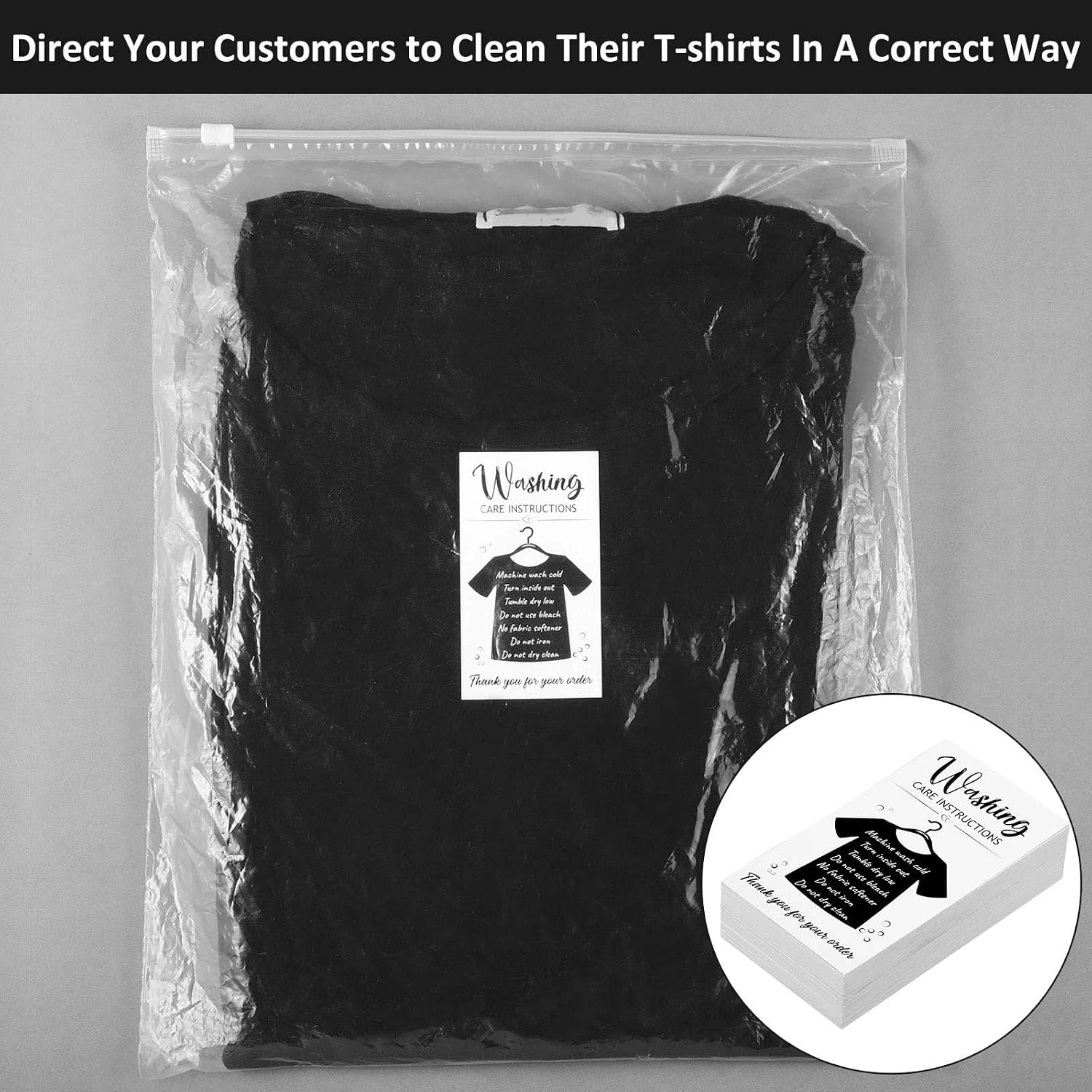 Zonon 100 Pcs T-Shirt Washing Instructions Cards with Graphic