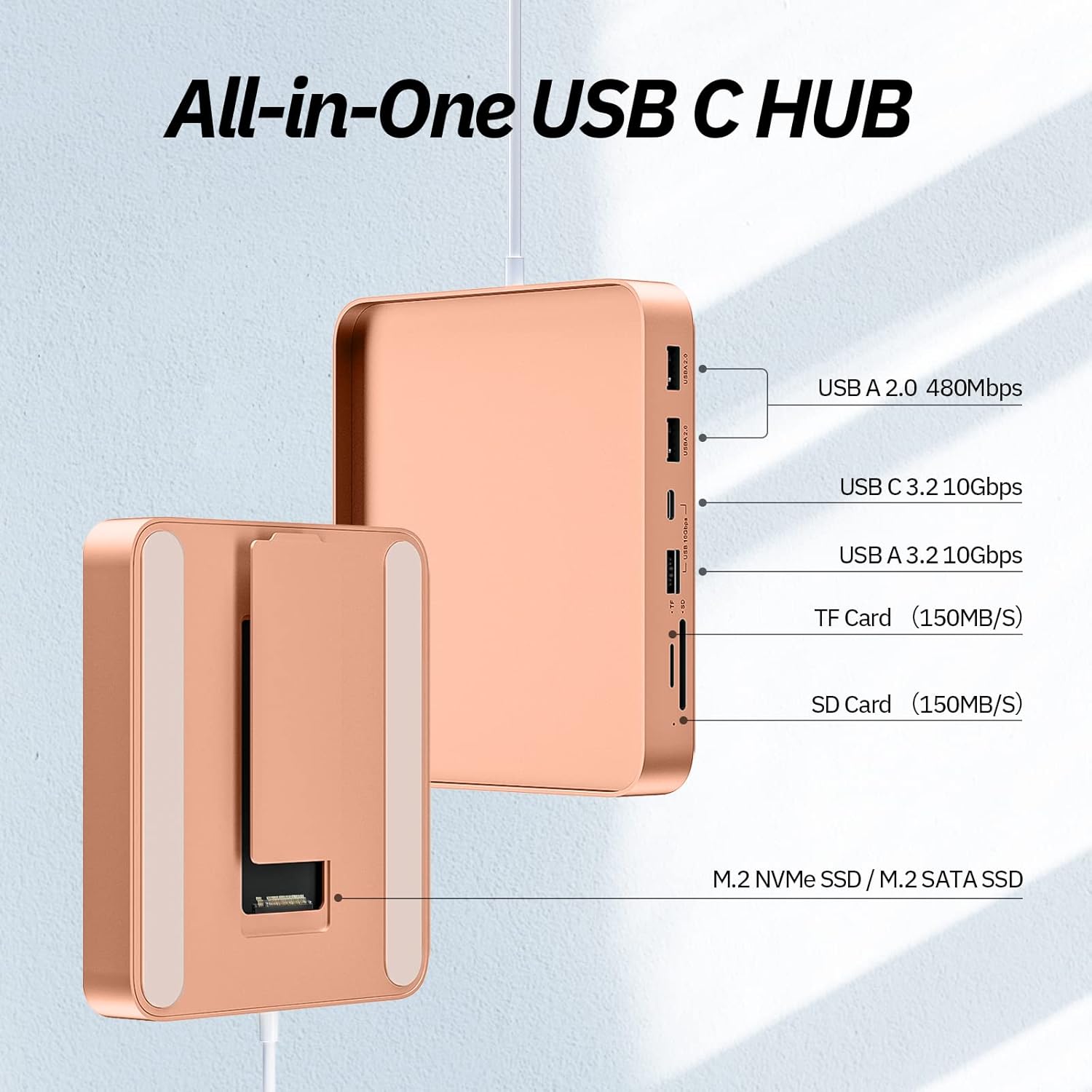USB C Hub for iMac 24 inch 2021/2023/2024, Minisopuru iMac Hub Support M.2 NVMe SSD, i Mac Accessories for iMac M1/M3/M4, USB C Adapter with USB A/C 10Gbps, SD/TF, M.2 SSD (Not Included), Orange.