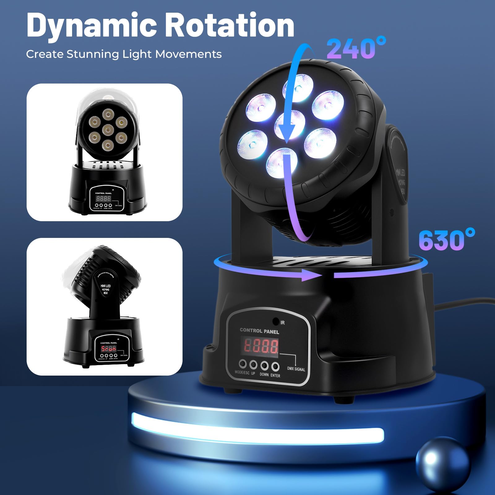 MINRS 7 x 10 W Moving Head LED Mini luce da palcoscenico dmx512 RGBW effetti di luce 5 modalità di controllo, luce da discoteca, con telecomando, effetto strobo illuminazione per discoteca, bar, club,
