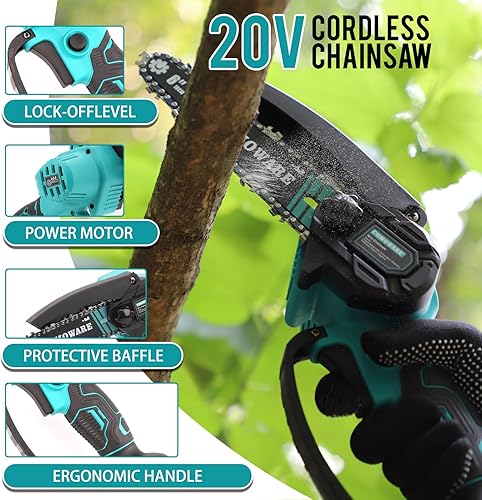 Miniatura 2 de COMOWARE Mini motosierra inalámbrica, sierra de mano portátil de 6 pulgadas, 2 baterías de 2.0 Ah, corte rápido para ramas de árboles, proyectos de