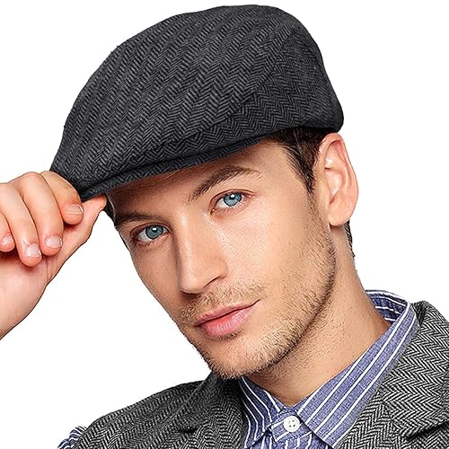 Herringbone Flat Ivy Newsboy Cap for Men Classic Wool Blend