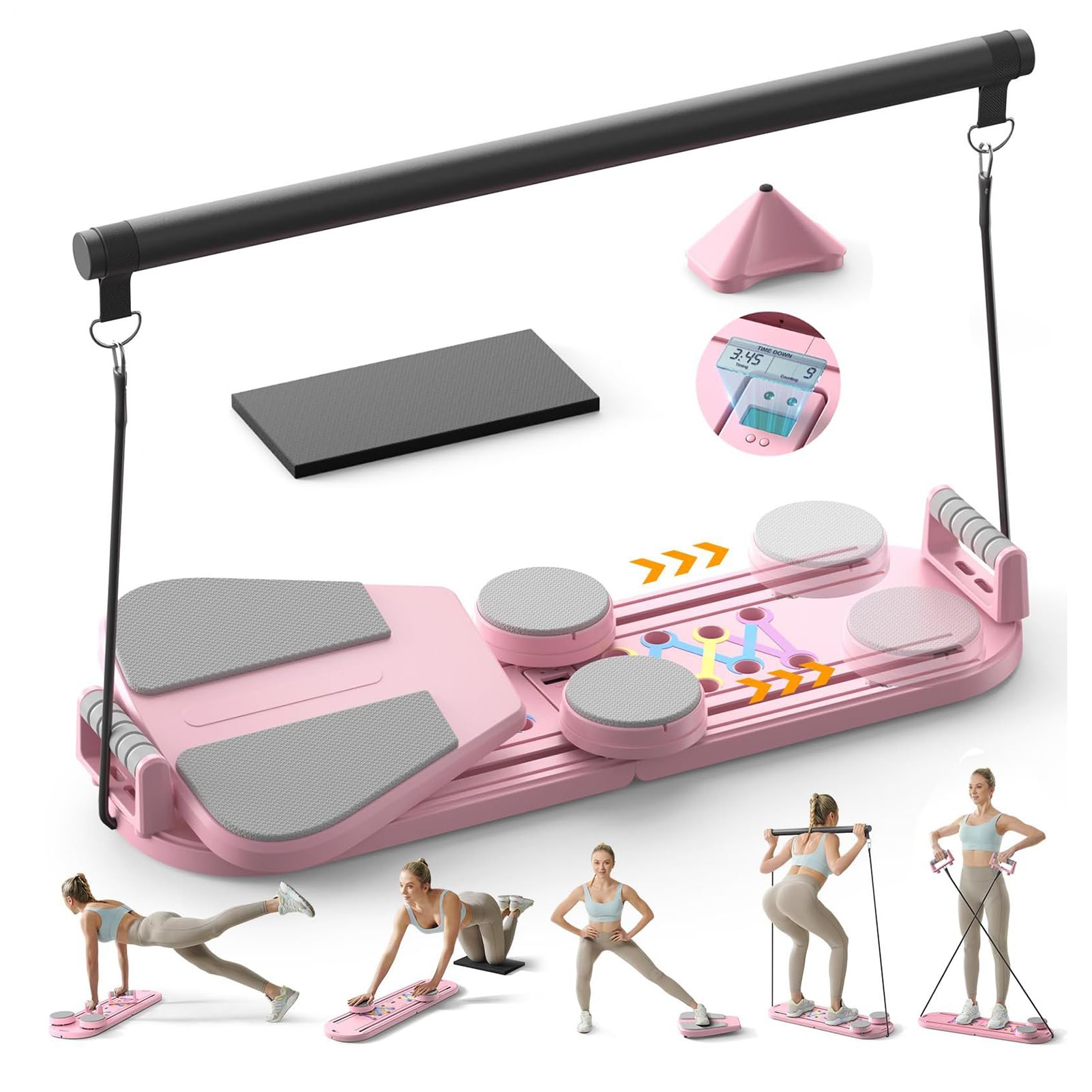 Tabla de Pilates Plegable,Equipo de Fitness 5 en 1 | Ayuda De Entrenamiento Abdominales para Mujeres Hombres Adultos Principiantes Amantes de Fitness y Yoga en Casa Gimnasio Estudio