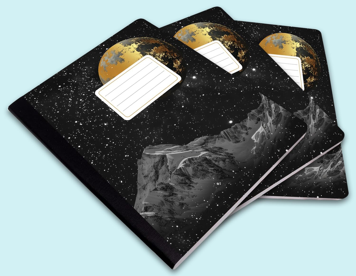 Jainzy Composition Notebooks, 6 Pack - 9.75 x 7.5 inches, College Ruled 140 Pages, Gold Foil Design