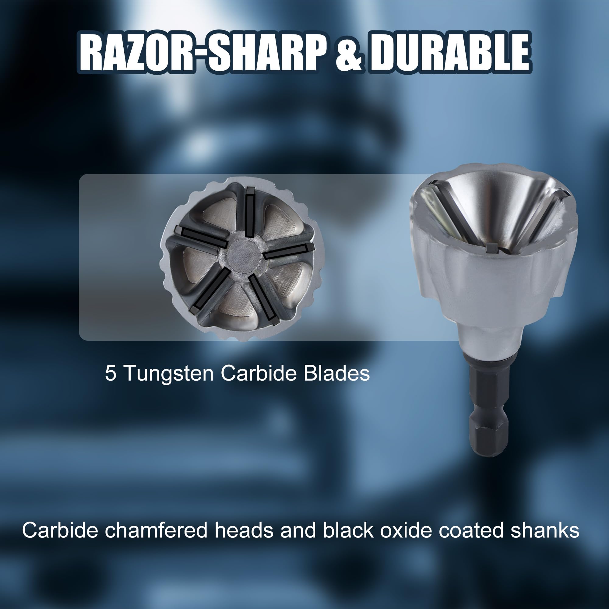 Lichamp Herramienta de chaflán de carburo de tungsteno de 1/8 a 1-7/16 pulgadas con broca avellanadora de 1/8 a 5/8 pulgadas, removedor de rebabas de carburo de tungsteno para tornillos de metal