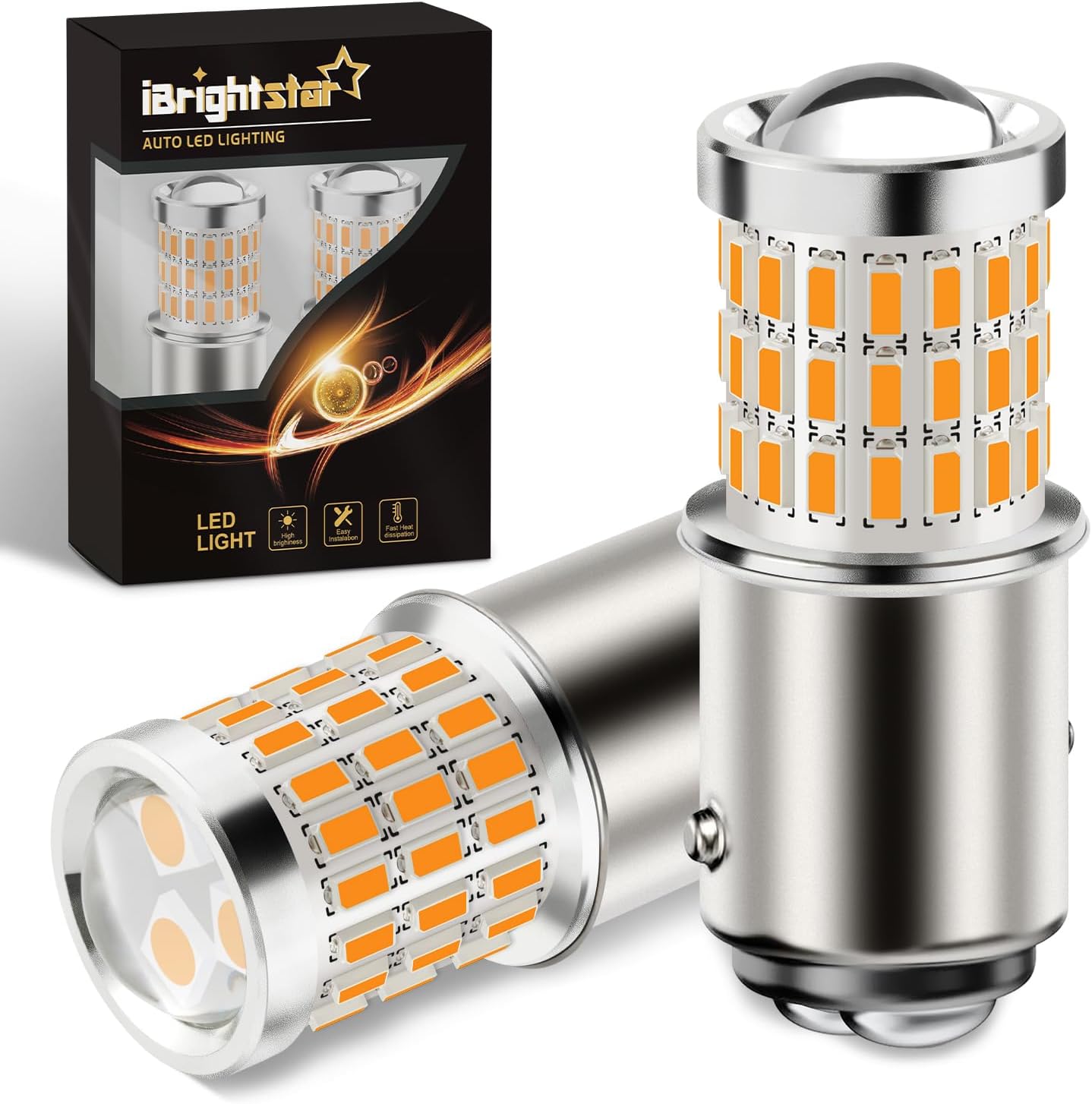 iBrightstar 1157 Amber LED Turn Signal Bulbs BAY15D 2057 2357 7528 Super Bright Blinker Lights 2 Pack