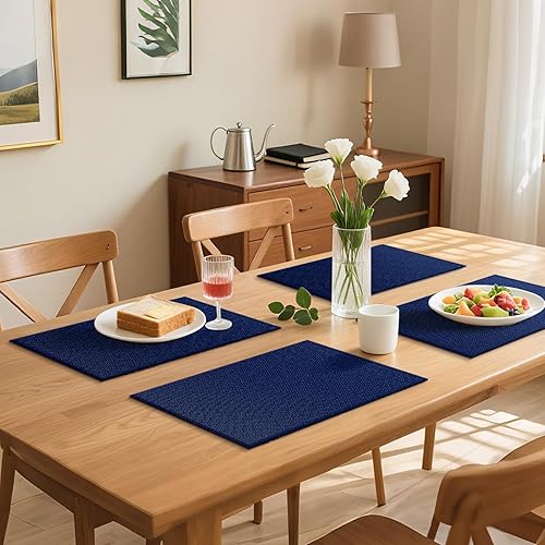 Miniatura 2 de Blue Forest Juego de 4 manteles individuales rectangulares de yute natural  Doble capa gruesa para mayor durabilidad  Resistente al calor  Lavable a